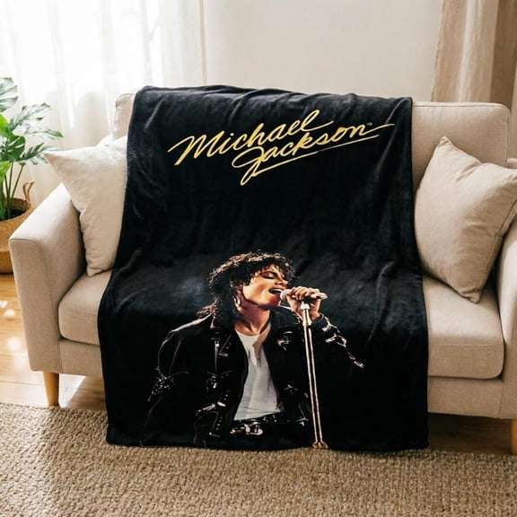 Michael.J Flannel Blanket, Singer Portrait Throw Blanket, King of Pop Fan Room Decor