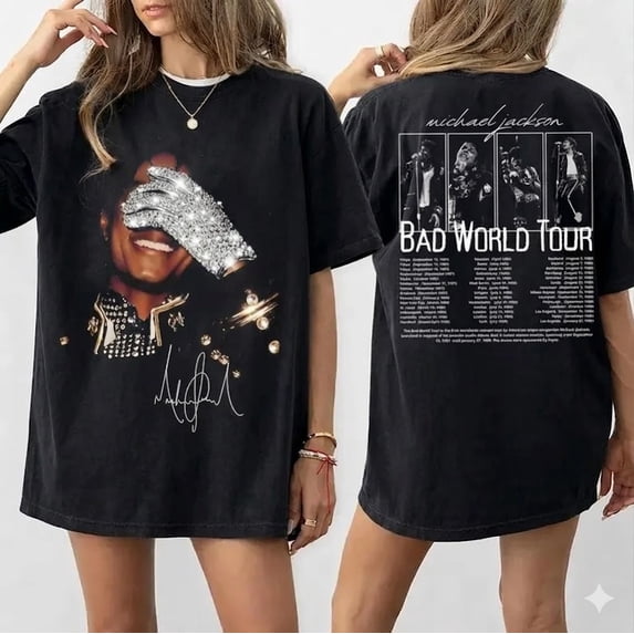 Michael J Shirt Vintage 90s Tshirt, Bad World Tour 2-Sided Graphic T-Shirt, King of Pop Concert Outfit, Gift for Michael Fan