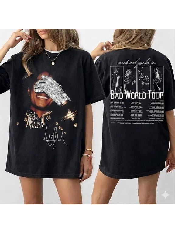 Michael J Shirt Vintage 90s Tshirt, Bad World Tour 2-Sided Graphic T-Shirt, King of Pop Concert Outfit, Gift for Michael Fan