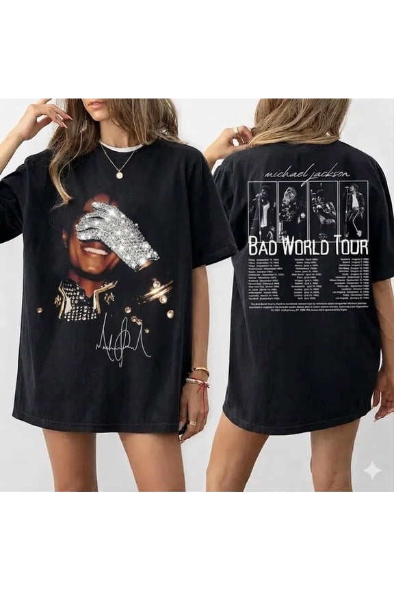 Michael J Shirt Vintage 90s Tshirt, Bad World Tour 2-Sided Graphic T-Shirt, King of Pop Concert Outfit, Gift for Michael Fan