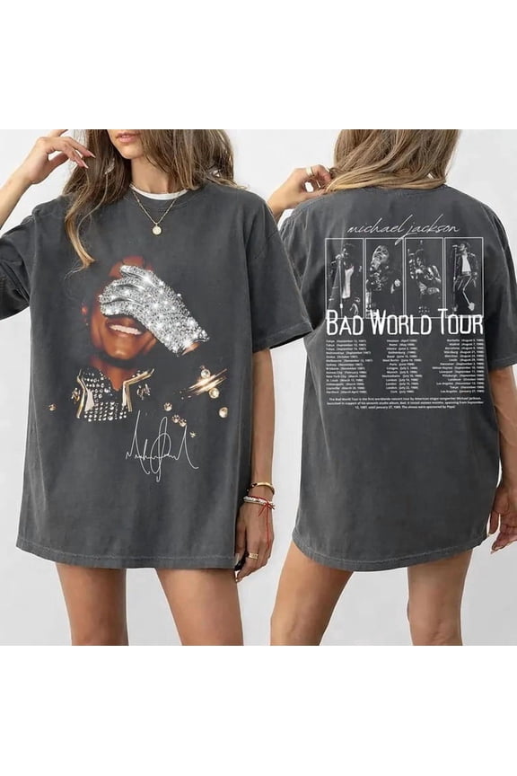 Michael J Shirt Vintage 90s Tshirt, Bad World Tour 2-Sided Graphic T-Shirt, King of Pop Concert Outfit, Gift for Michael Fan
