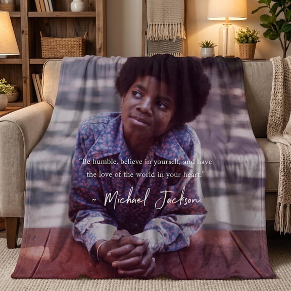 Michael.J Throw Blanket, Young MJ Vintage Portrait and Inspirational Quote Design