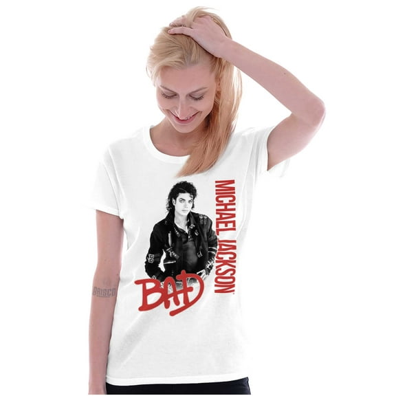 Michael Jackson Bad Music Album Cover Womens Slim Fit Graphic Tee Brisco Brands S
