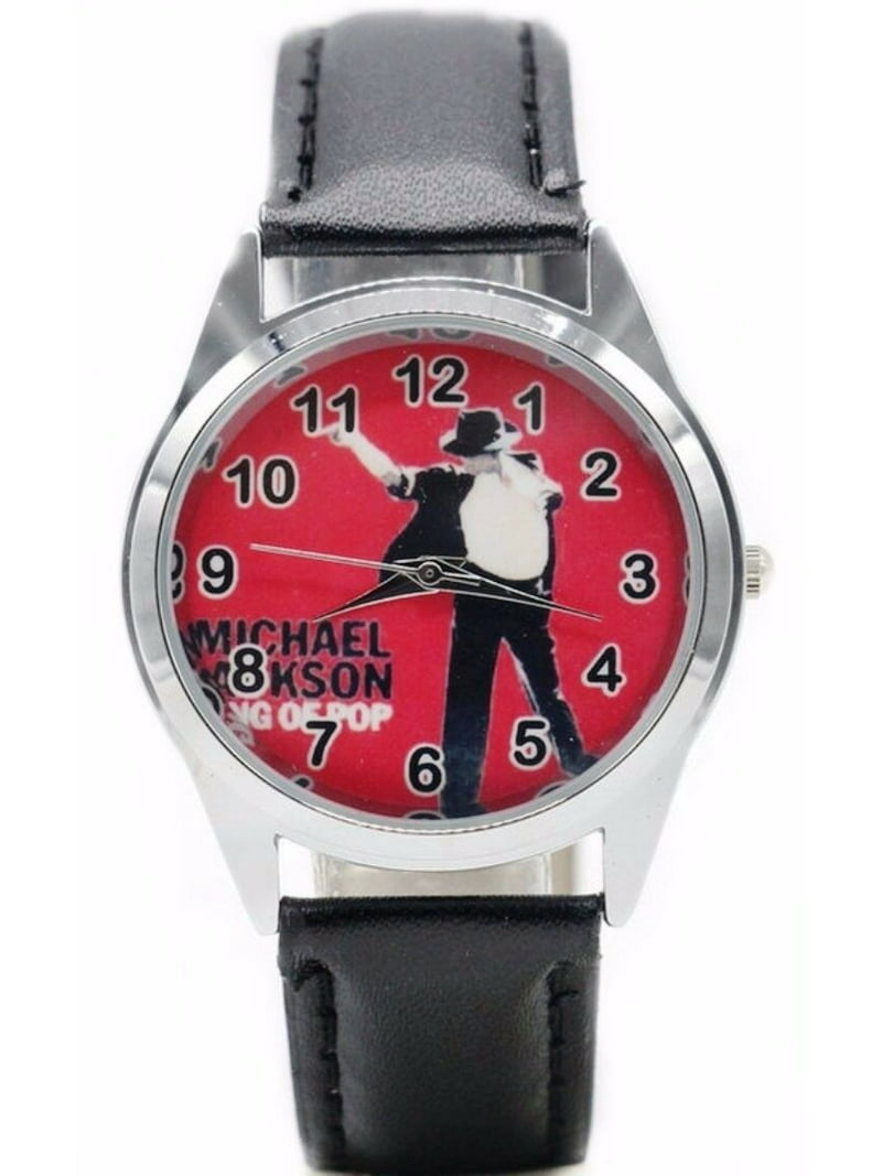Michael Jackson King of Pop Red Dial Black Leather Band
