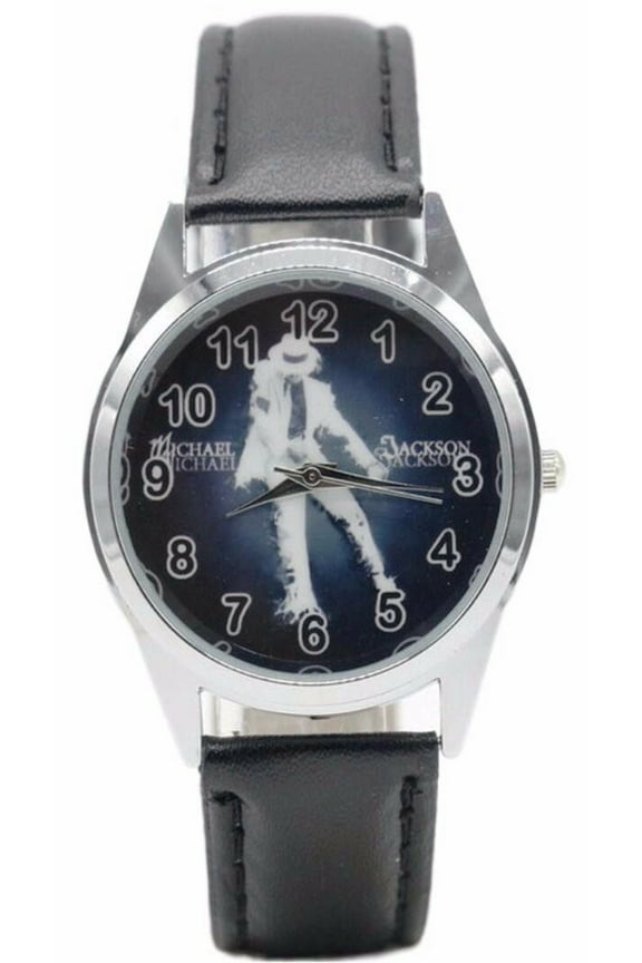 Michael Jackson Logo With Dance Moves Genuine Leather Band Wrist Watch