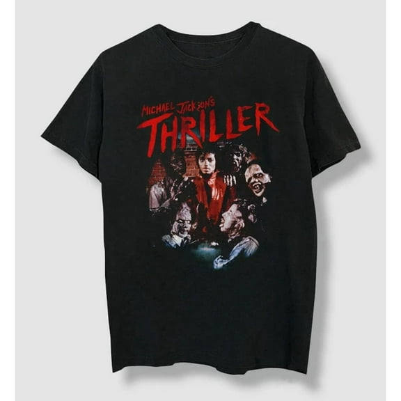 Michael Jackson Men's Black Thriller Graphic Tee Short-Sleeve T-Shirt
