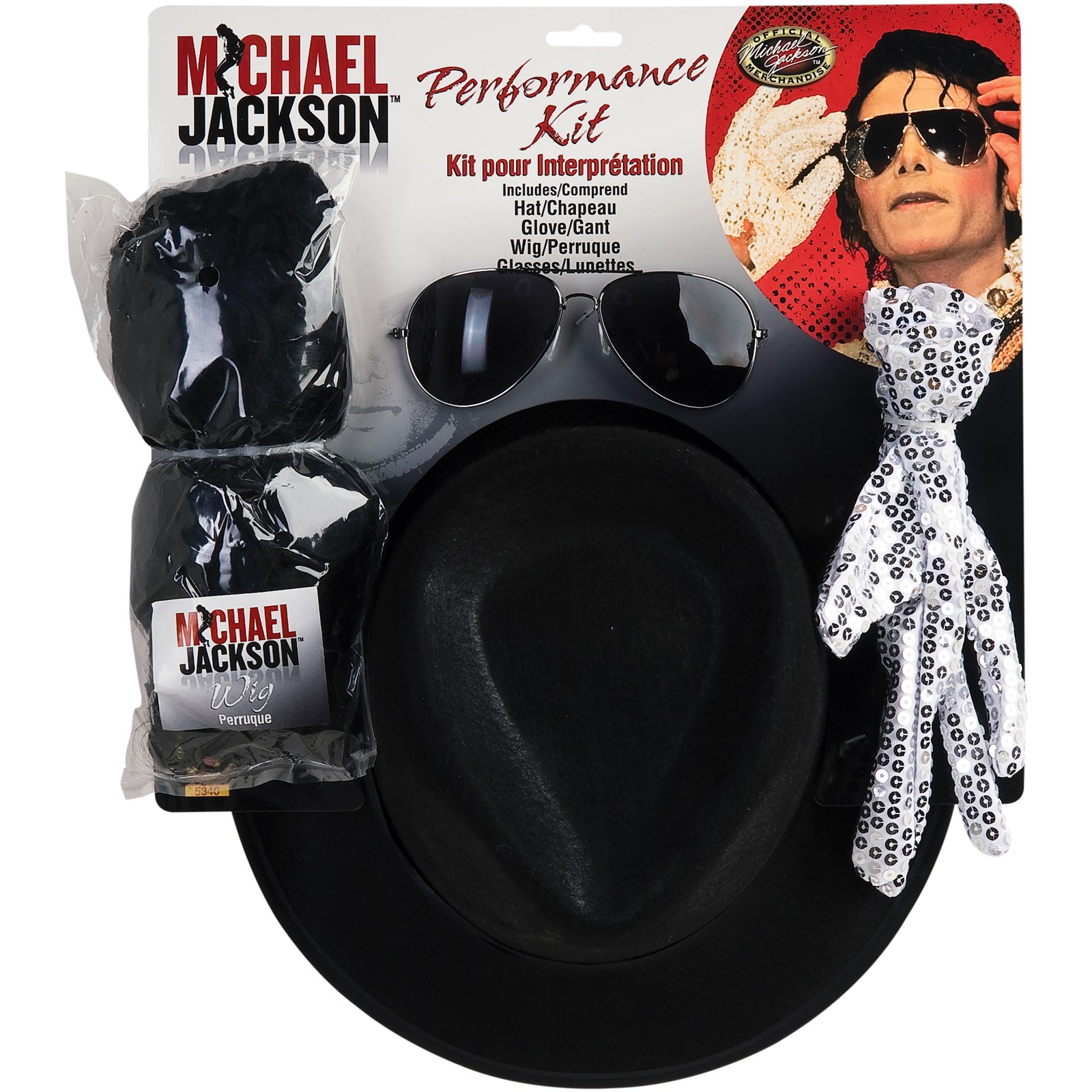 Michael Jackson WIG GLOVE HAT & GLASSES KIT Adult - image 1 of 2