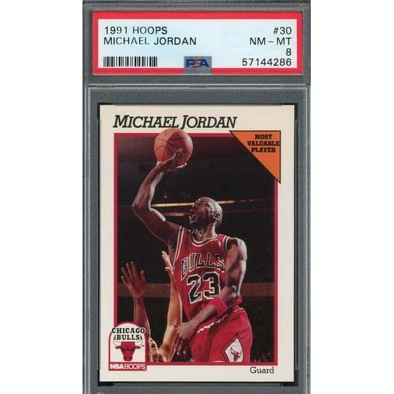 Michael Jordan 1991 Hoops Basketball Card #30 Graded PSA 8