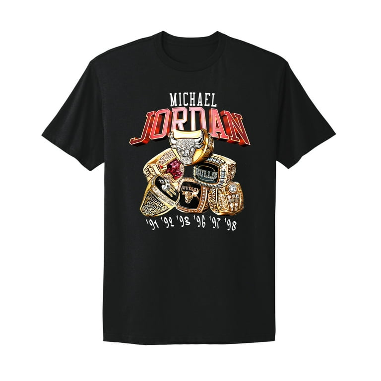 Michael Jordan 6 rings Bulls GOAT 3 peat Champion vtg style design Black T Shirt Walmart