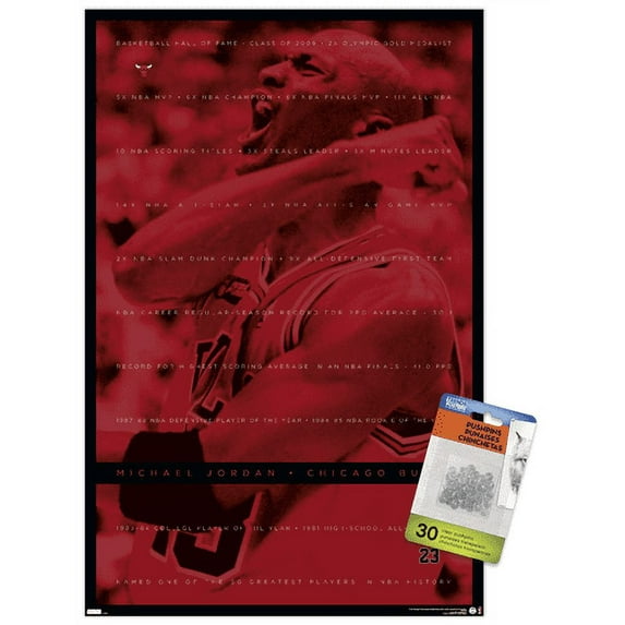 Michael Jordan - Achievements Wall Poster with Pushpins, 14.725" x 22.375"
