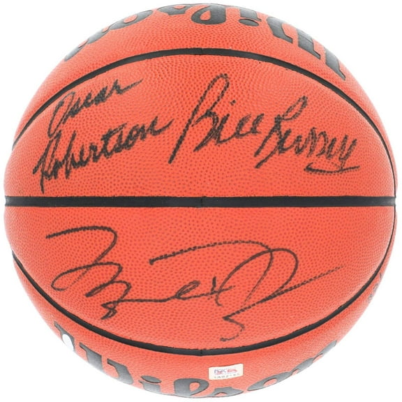 Michael Jordan Bill Russell Magic Johnson Larry Bird Signed Basketball UDA  PSA