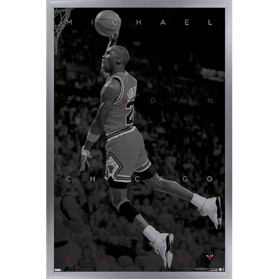 Michael Jordan - Black and White Wall Poster, 14.725" x 22.375", Framed
