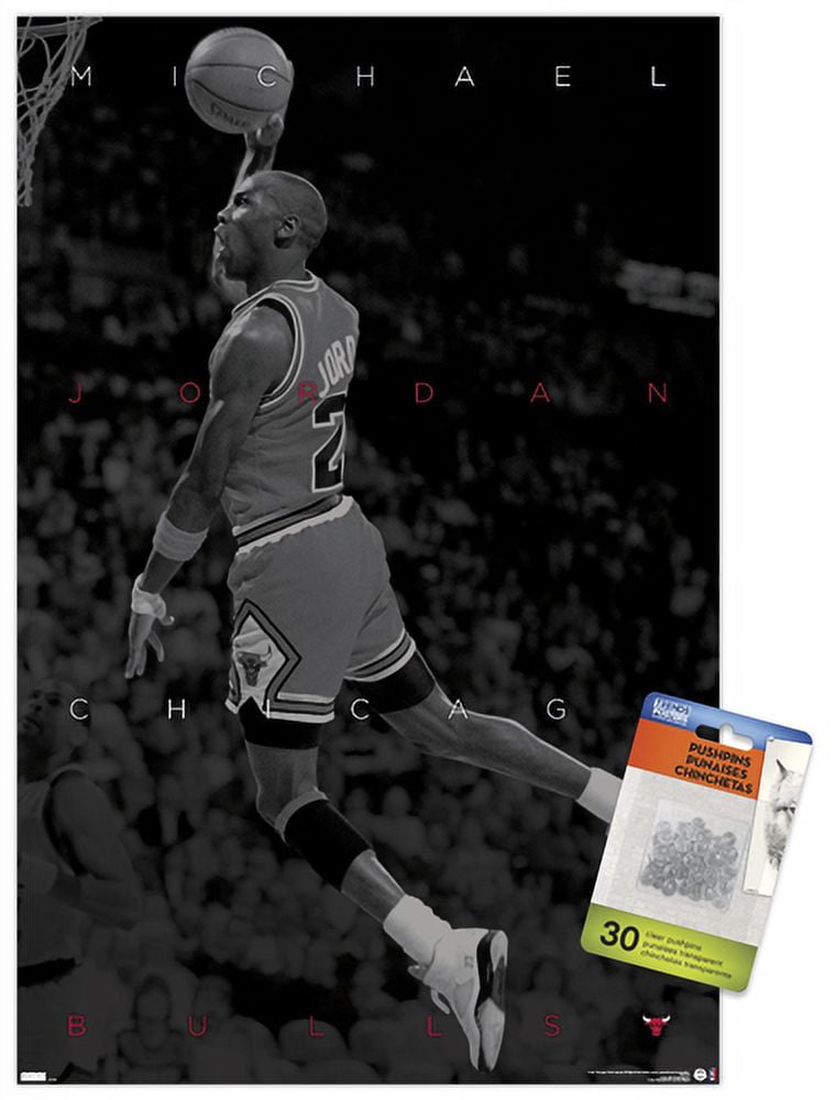 Michael Jordan - Black and White Wall Poster with Pushpins, 14.725" x 22.375"