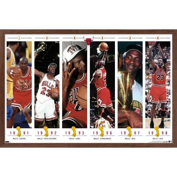 Michael Jordan - Championships Wall Poster, 14.725" x 22.375" Framed