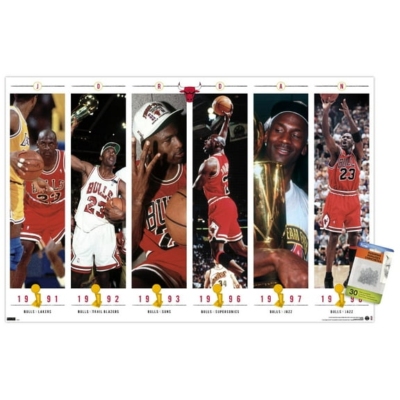 Michael Jordan - Championships Wall Poster with Pushpins, 22.375" x 34"