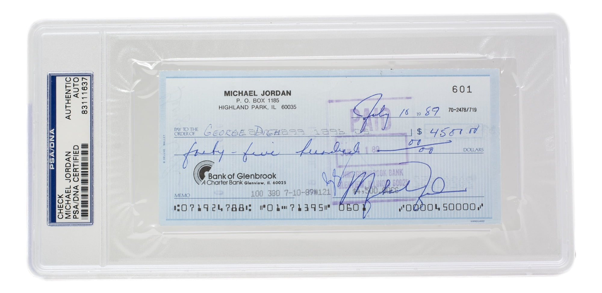 Slabbed Check Michael Jordan Chicago Bulls Signed Slabbed Bank Check #601 PSA/DNA ...