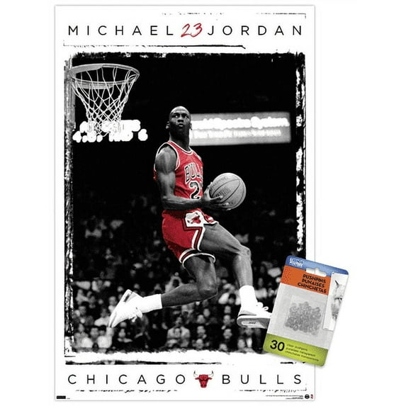 Michael Jordan - Dunk Wall Poster with Pushpins, 14.725" x 22.375"