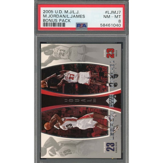 Michael Jordan LeBron James 2005 Upper Deck Bonus Pack Card #LJMJ7 Graded PSA 8
