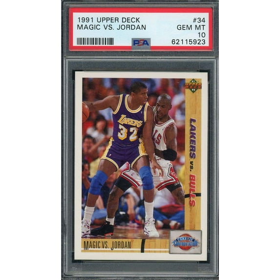 Michael Jordan Magic Johnson 1991 Upper Deck Basketball Card #34 Graded PSA 10