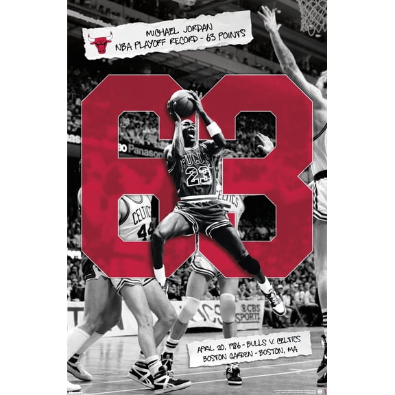 Michael Jordan - NBA Playoffs Single Game Scoring Record Wall Poster, 22.375" x 34"