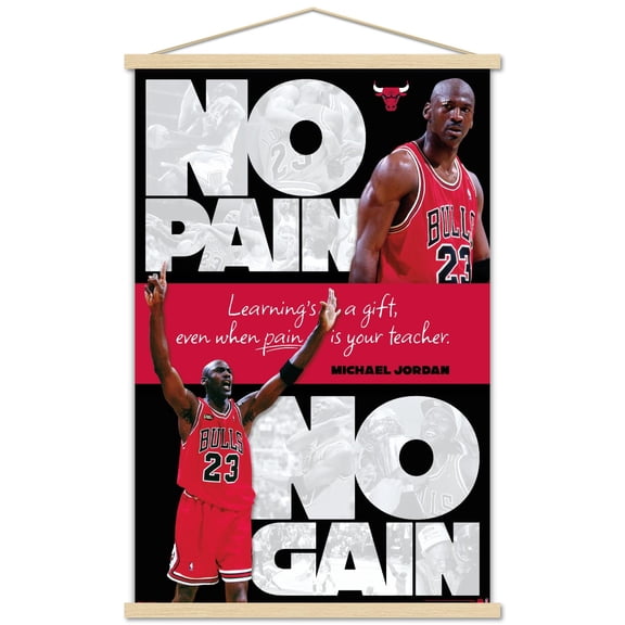 Michael Jordan - No Pain No Gain Wall Poster with Magnetic Frame, 22.375" x 34"