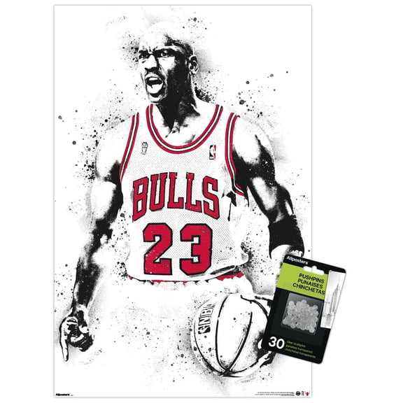 Michael Jordan - Watercolor Wall Poster with Push Pins, 14.725" x 22.375"