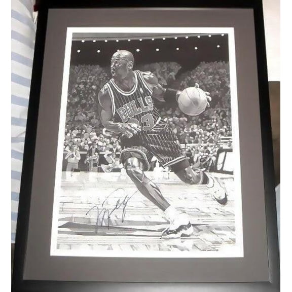 Michael Jordan autographed Chicago Bulls 16x20 lithograph custom framed JSA