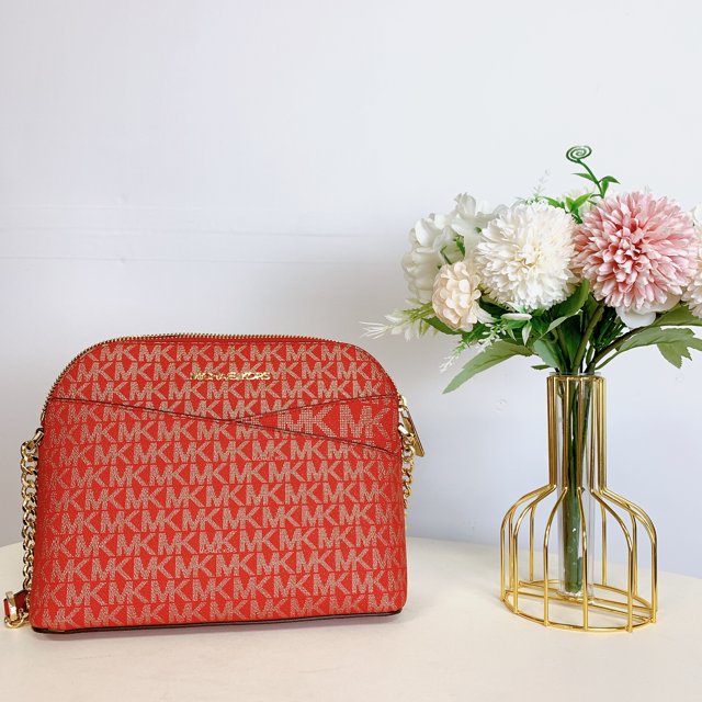 Michael Kors 35H3GTVC6V Jet Set Travel Medium Logo Dome Crossbody Bag IN RED