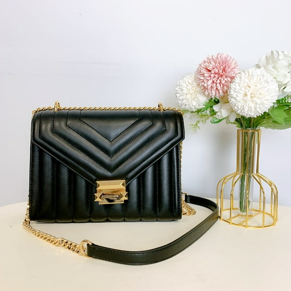 Michael Kors 35R4GWHL6U Whitney Medium Quilted Leather Shoulder Bag IN BLACK