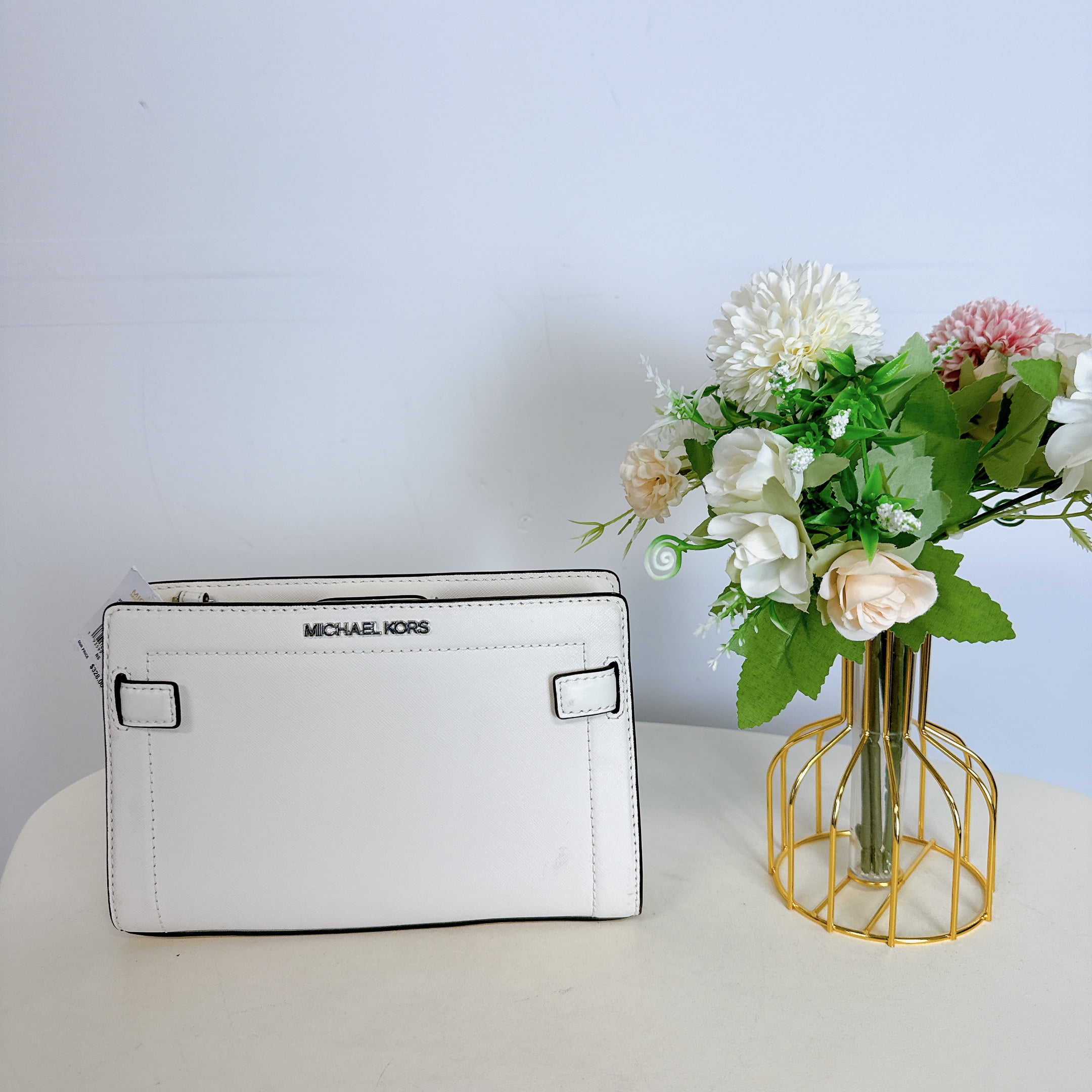 Michael Kors 35S0SU9C1L Rayne Small Saffiano Leather Crossbody Bag IN OPTIC WHITE