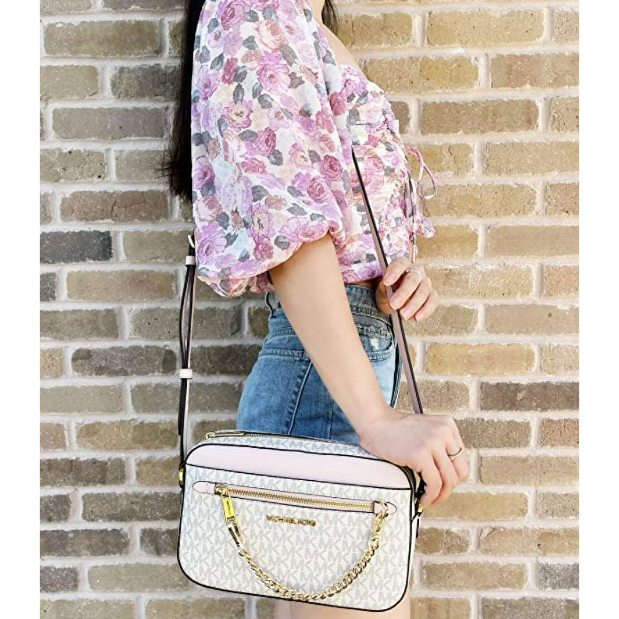 Michael Kors Brandclub Michael Kors 35S1GTTC9B 424 Womens Jet Set East West Chain Zip Crossbody Handbag Vanilla