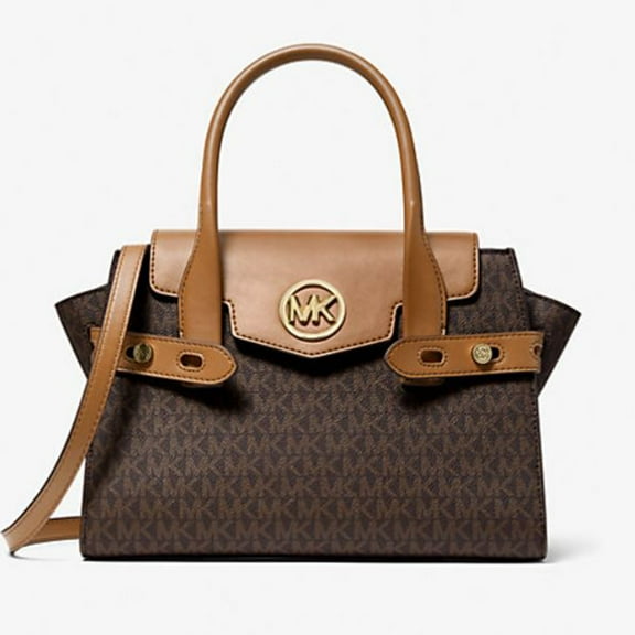 Michael Kors 35S2Gnms5B Carmen Medium Logo And Faux Leather Belted Satchel Brown