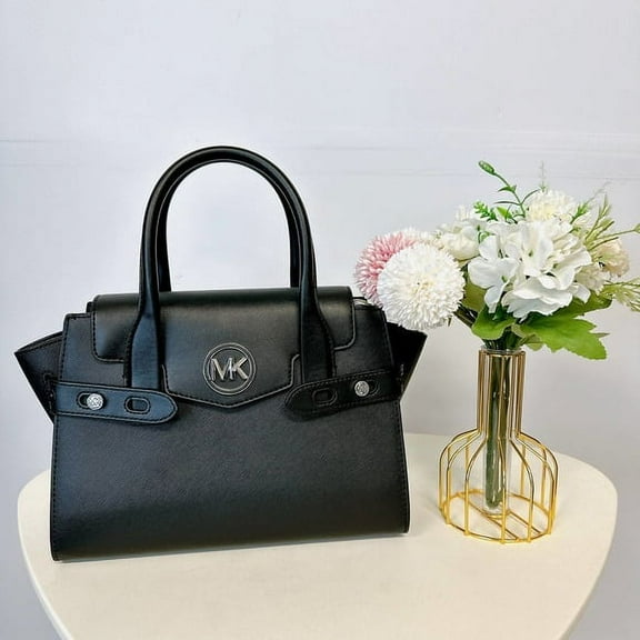 Michael Kors 35S2Gnms8L Carmen Medium Faux Leather Belted Satchel Black