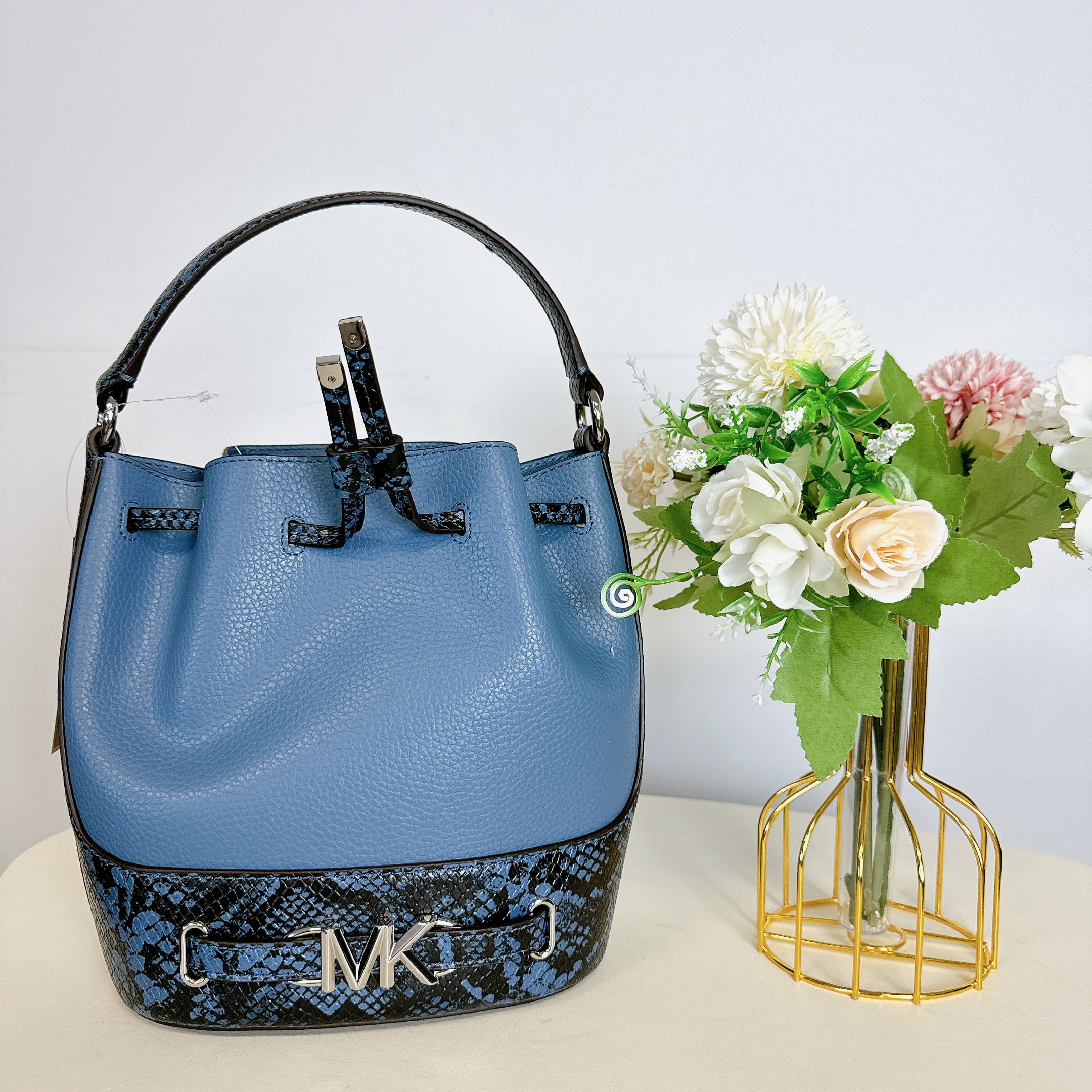 Michael Kors 35S4S6RM6U Reed Medium Leather Belted Bucket 