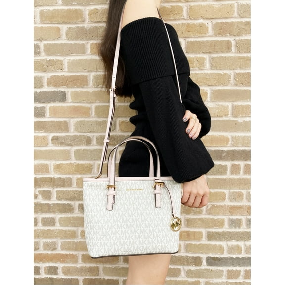 Michael Kors 35T9Gtvt0B Jet Set Travel Extra-Small Logo Top-Zip Tote Bag In Pwd Blsh Mlt