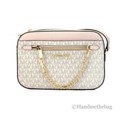 Michael Kors Adult Saffiano Leather Chain Zip Crossbody Handbag, Vanilla/Powder Blush