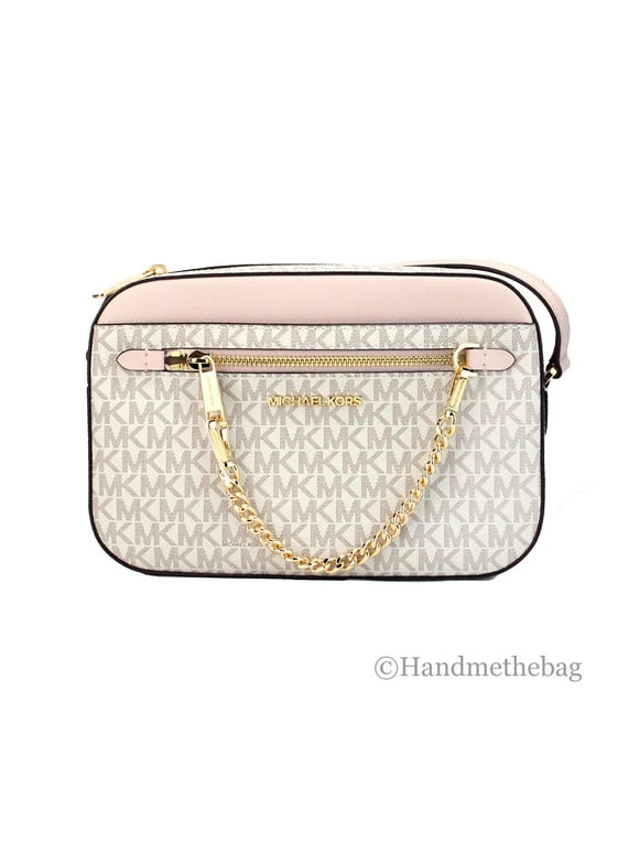 Adult Saffiano Leather Chain Zip Crossbody Handbag, Vanilla/Powder Blush