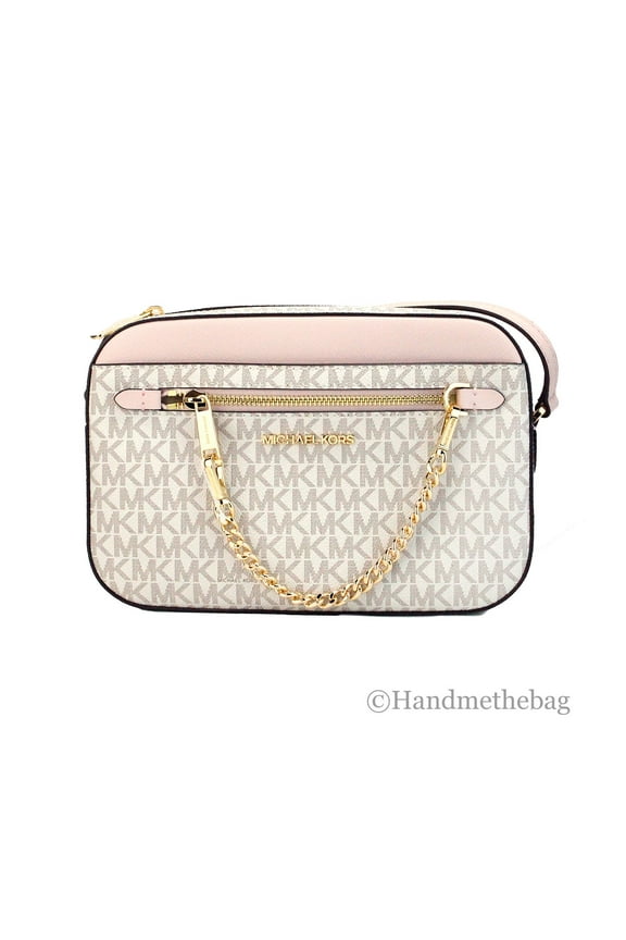 Adult Saffiano Leather Chain Zip Crossbody Handbag, Vanilla/Powder Blush