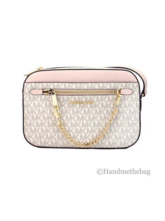 Adult Saffiano Leather Chain Zip Crossbody Handbag, Vanilla/Powder Blush