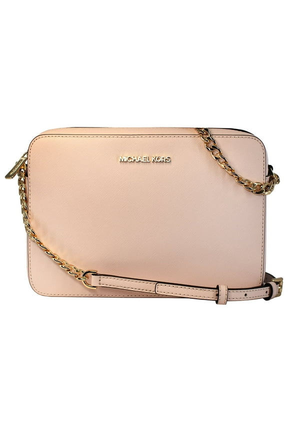 Adult Saffiano Leather East West Crossbody Handbag with 2 slit Pockets, Blush