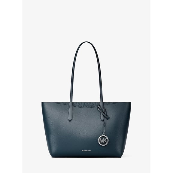 Michael Kors Arden Large Pebble Leather Top-Zip MK Signature Tote Bag Admiral