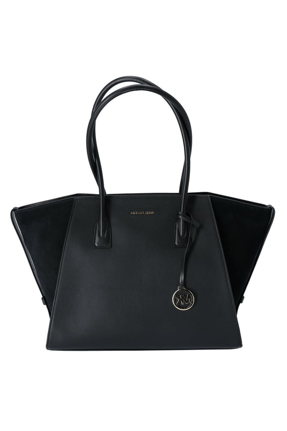 Women's Avril Extra Large Top Zip Tote Shoulder Leather Bag (Black)