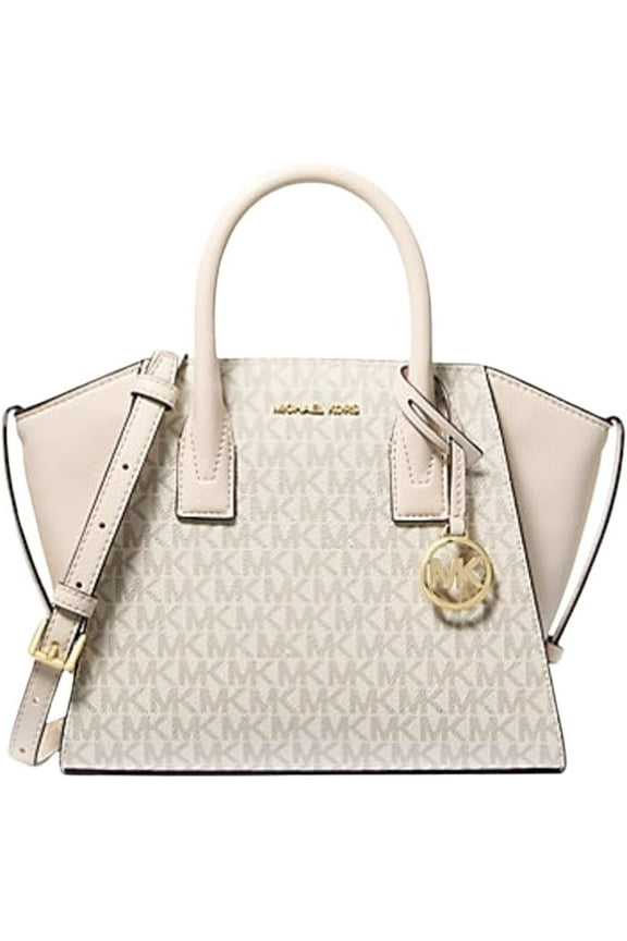 Avril Small Logo Leather Tote Bag, Light Cream, Light Cream Multi