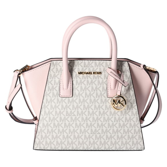 Michael Kors Avril Small Top Zip Satchel Crossbody Vanilla MK Signature Pink