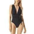 thumbnail image 1 of Michael Kors BLACK Essentials Belted Plunge One-Piece Swimsuit, US 4 NWOT, 1 of 4