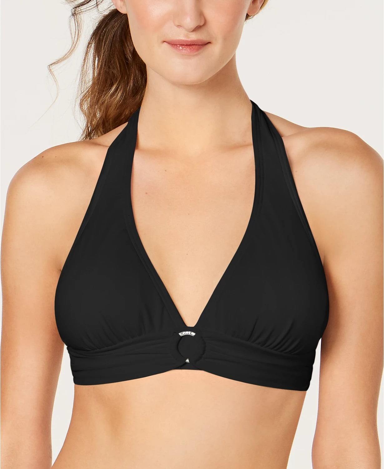 Michael Kors Women's Logo Ring Halter Bikini Top Swimsuit Black