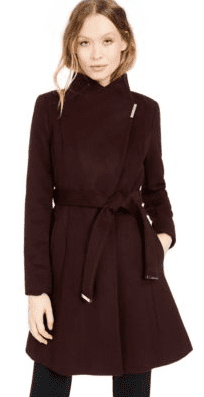 Michael Kors BURGUNDY Women's Asymmetrical Belted Wool Coat, US X