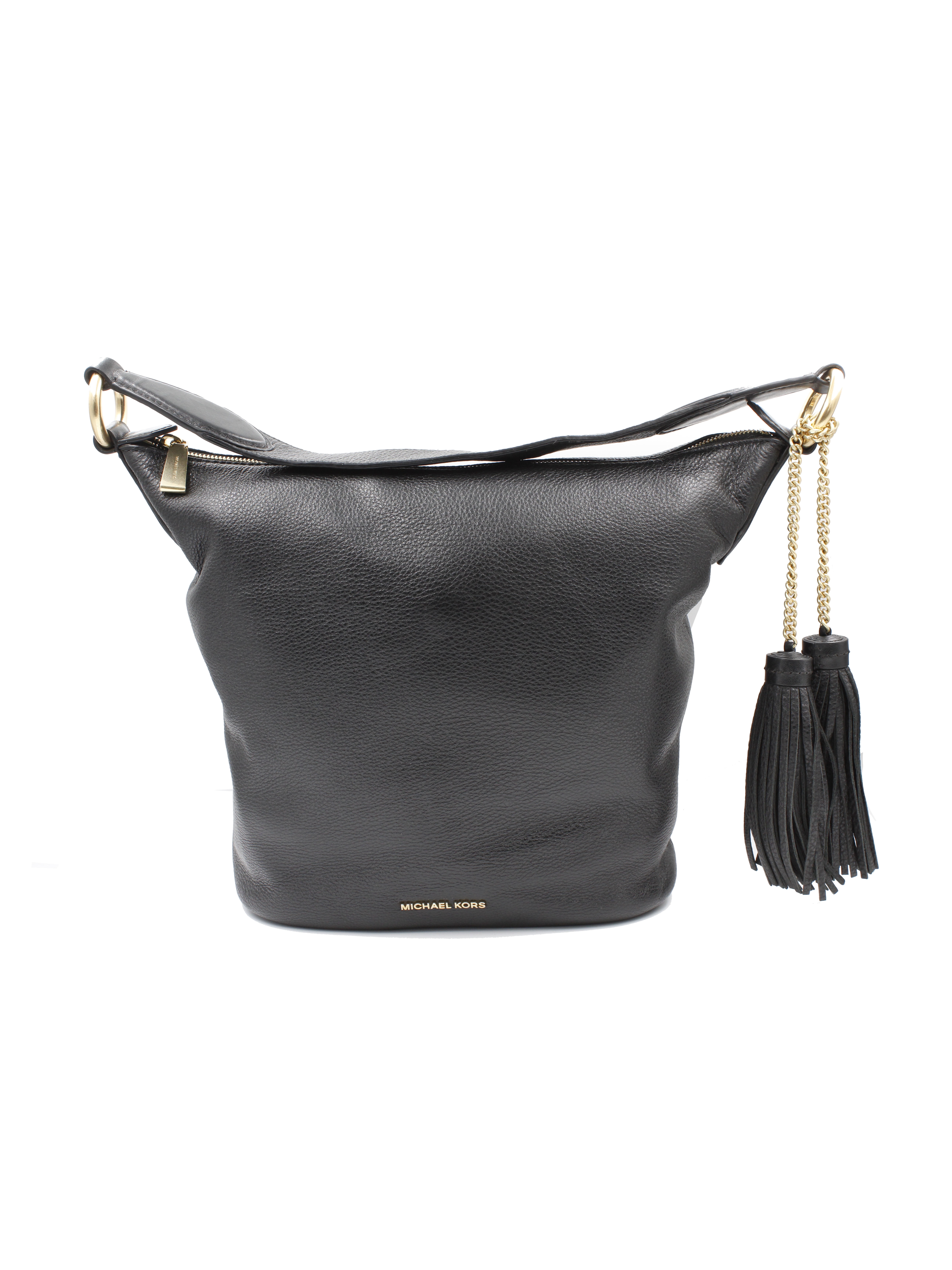 Michael Kors Large Leather Shoulder Tote Handbag – Elegant Black & Gold