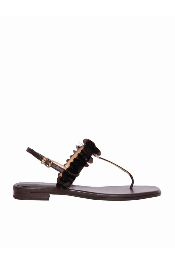 Black Loretta Ruffled Thong Sandals Black (Women's)