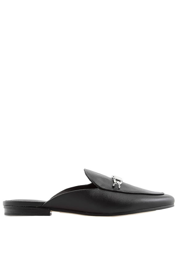 Black Tiffanie Leather Flat Mules, Brand Size 6 ( US Size 6 )